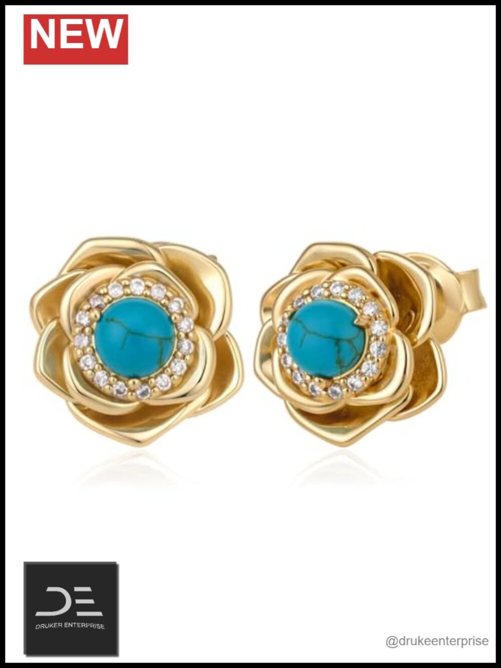 Genuine Turquoise Sterling Silver Flower Stud Earrings Boho Western Jewelry